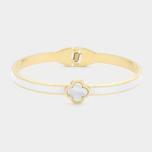 Mother of Pearl  Quatrefoil Pointed Hinged Bangle Bracelet